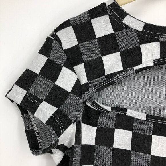 BP by Nordstrom Black White & Grey Gingham Checker Cutout Crop Top Shortsleeve S - Picture 6 of 16
